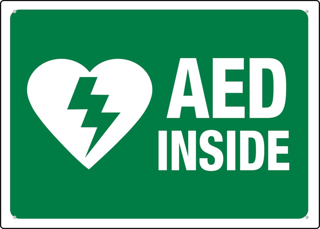 AED Inside Green And White Warning Aluminum Tin Sign 12"x8" For Home Kitchen/Farm/Garden/Garage Wall Decor