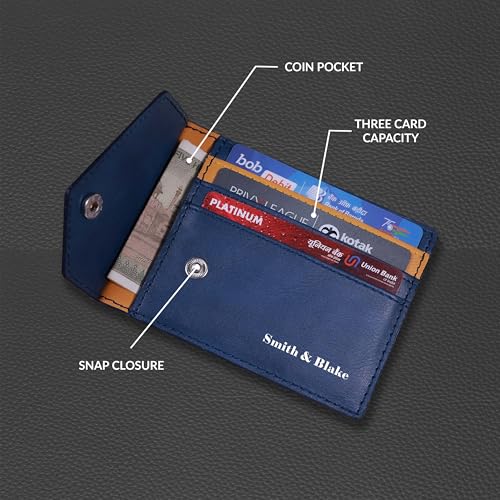Image of Smith & Blake - Credit Card Holder Wallet for Men and Women -3 ATM Card Slots - Snap Button Pocket - Back Pocket - Blue Premium Leatherette - Prospero (Blue)