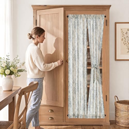Image of jinchan Floral Sidelight Curtains for Front Door, 26x72, 2 Panels