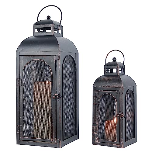 Decorkey DKCL-141 Luxury Lantern Decorative Outdoor & Indoor, Set Of 2 (19’’&13’’) Metal Candle Lanterns Decor, Vintage Hanging Candle Holder For Front Porch Patio Wedding Farmhouse Home cover