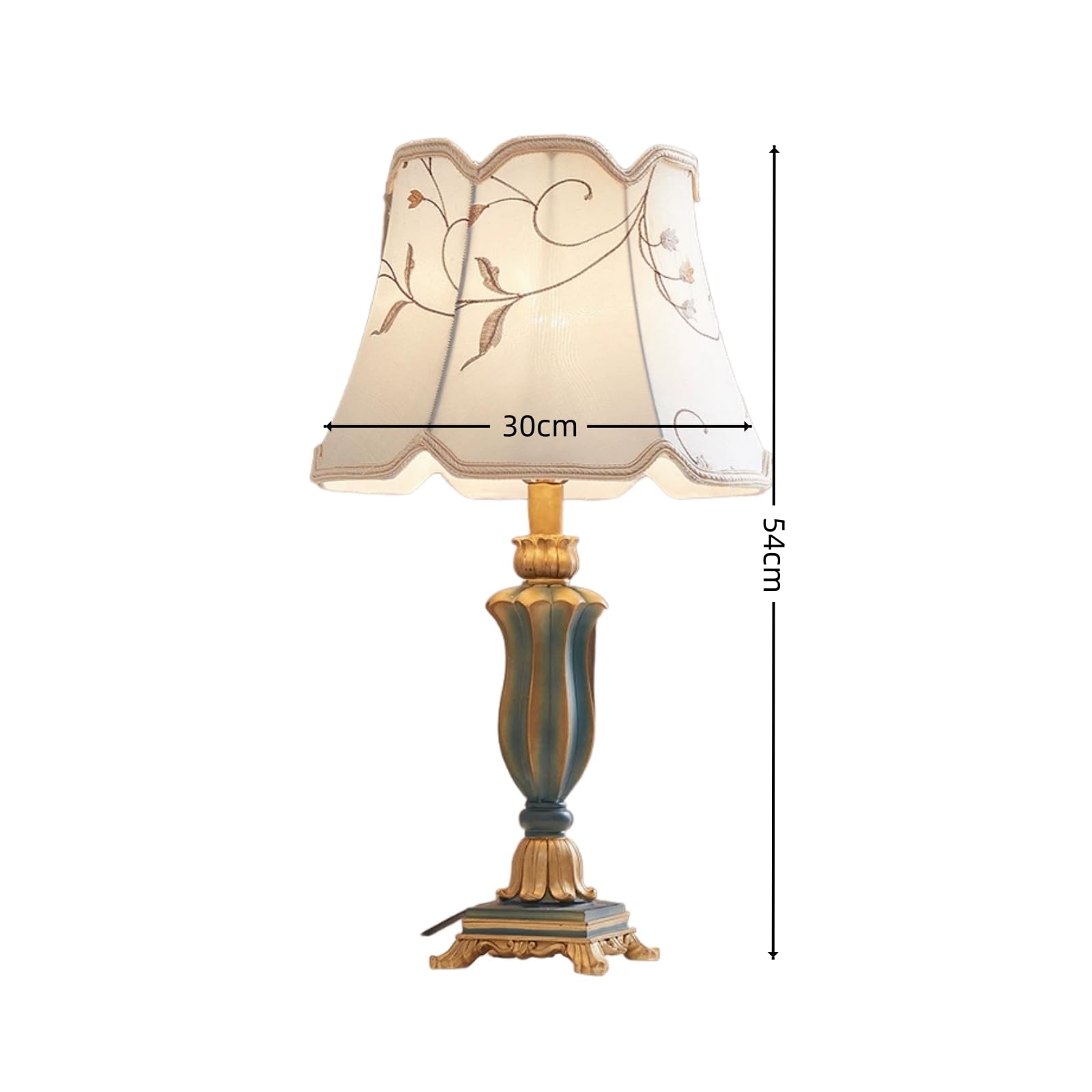Lampa stołowa w stylu europejskim, wiktoriańska lampa biurkowa, ręcznie wykonany abażur z tkaniny w stylu retro, korpus lampy z żywicy, lampka nocna do sypialni, gabinetu, biura, salonu