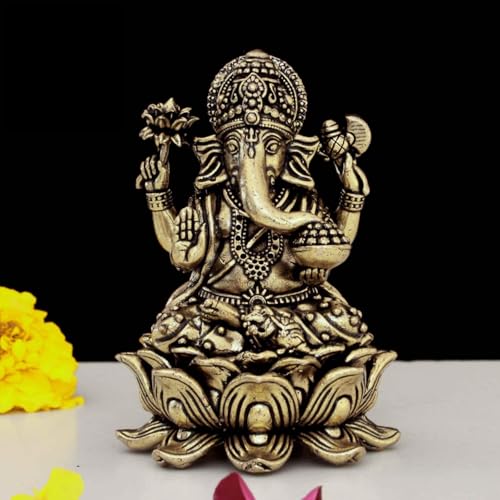 Brass Ganesha Idol for Good Luck & Worship | 3" Ganpati Hindu God Statue Figurine Perfect for Decoration Puja & Gifting Purpose Sculpture (Weight- 140gm)