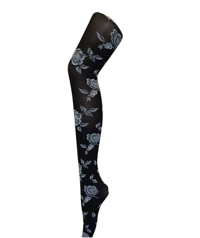 Ladies/Womens White Embossed Rose Tights Patterned fashion Tights