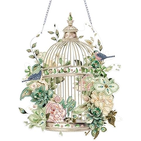 MEIEST Diamond Art Painting Hanging Pendant Kit,DIY Flower Birdcage Crystal Art Hanging Sign,Diamond Window Hanging Wreath Ornament for Home Decor and Gift (366) Cover