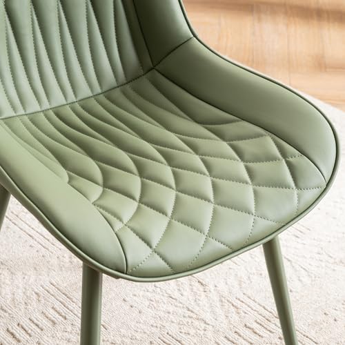 Image of YOUNIKE Dining Chairs Set of 2 Kitchen & Dining Room Chairs Modern Green | Faux leather waterproof, comfortable accent side chairs with upholstered back and metal legs, easy to clean assemble; 300lb