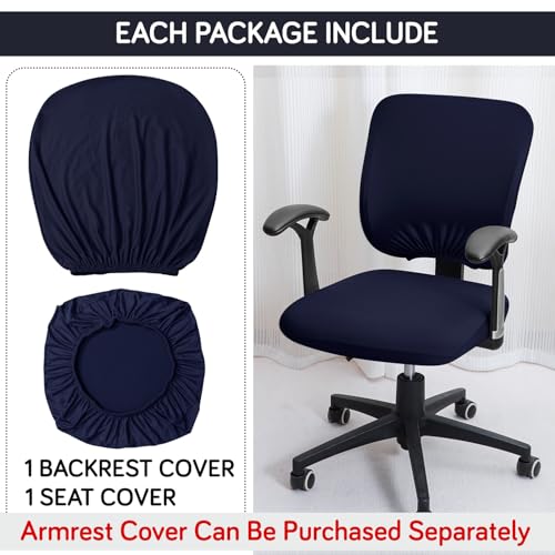 Image of HOKIPO Office Chair Cover for Task Chair - 140 GSM Stretchable Fabric - Anti-Slip & Washable - Fits Small Office Chairs Without Headrest, Midnight Blue (AR-6203-BL)