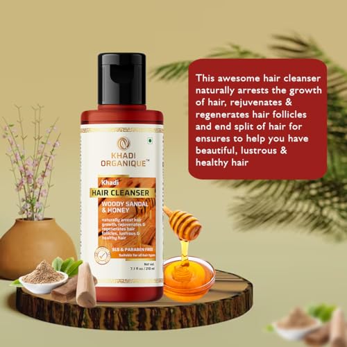 Image of Khadi Organique Woody Sandal & Honey Hair Cleanser Shampoo | SLS & Paraben Free Herbal Shampoo | Nourishing, Strenghten, Anti-Dandruff & Hair Fall Control | For Daily Use - 210 ml (Pack of 2)