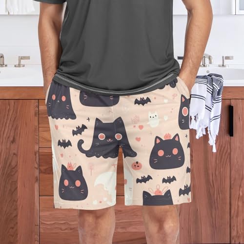 Men's Short Pajama Bottoms Cats Cute Halloween Love Home Casual Sleep Pants 5