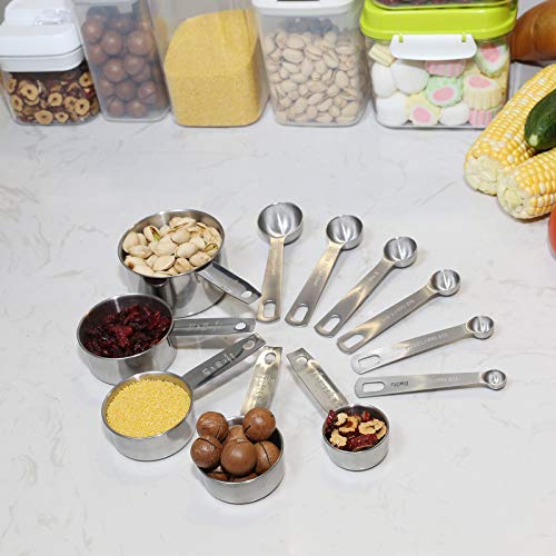 Belifu Stainless Steel Measuring Spoons and Measuring Cups Combo, Set of 11, Upgraded Thickness Handle for Dry Liquid Ingredients Cooking Baking