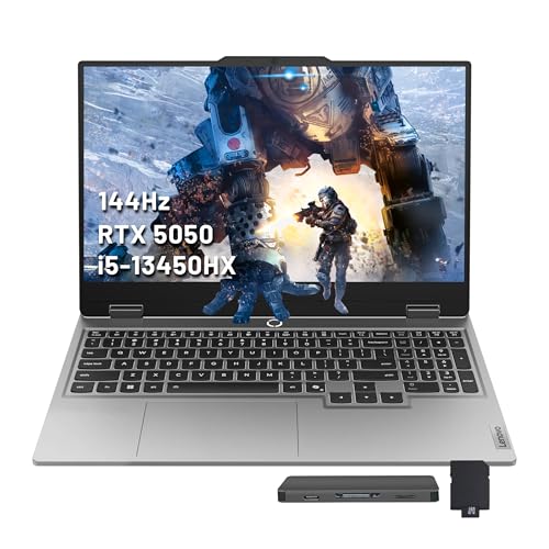 Image of Lenovo LOQ 15.6 inch FHD 144Hz Gaming Laptop, Intel i5-13450HX, NVIDIA GeForce RTX 5050 8GB GDDR7, 64GB DDR5, 3TB Storage (2TB SSD +1TB Docking Station), Backlit Keyboard, Copilot, Wi-Fi 6, Win 11, Gray