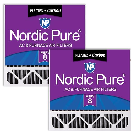 Image of Nordic Pure 20x20x5 Pleated MERV 8 Plus Carbon Air Filters 2 Pack | Actual Size: 19 5 /8 x 19 7 /8 x 4 3 /8 Honeywell Replacement Made in USA, Standard HVAC & Furnace Filtration
