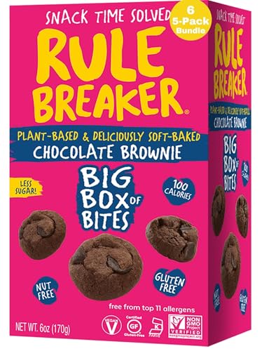 Rule Breaker Vegan & Gluten Free Cookies | Chocolate Brownie Big Box of Bites | Plant-Based, Top 11 Allergen-Free | Soft-Baked, Great for School, Office, Pantry | Better-For-You Bites (Pack of 6)