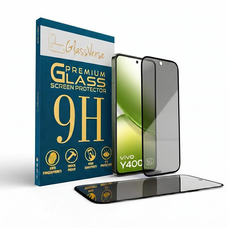 Image of GlassVerse Privacy Tempered Glass for Vivo Y400 5G | Anti Spy Screen Protector, 9H Hardness, Edge to Edge, Case Friendly, Hassle-less Installation Kit Included. (Pack of 1)