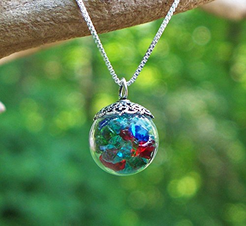 Recycled Vintage Bottles Multi Glass Orb Necklace