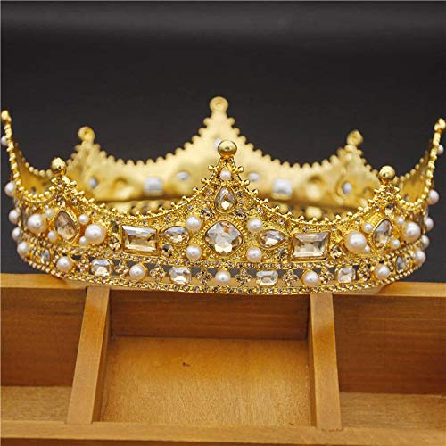 Tiara de perlas barroca y corona de cristal para novias