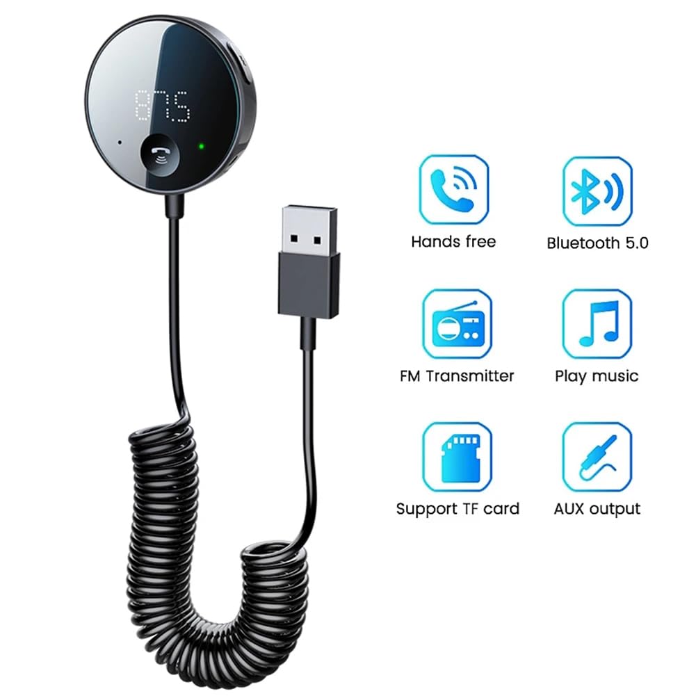 Bluetooth 5.0 Car Adapter, 2 in 1 Mini Portable 3.5mm Bluetooth Aux Receiver for Car, Headphones, Home Stereo Music System