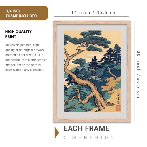 Image of kotart Japanese Nature Art View Framed Poster | Big Aesthetic Nature Art Wall Framed Posters for Living Room Bedroom Wall Decor Set Of 3 (14x20 Inch)