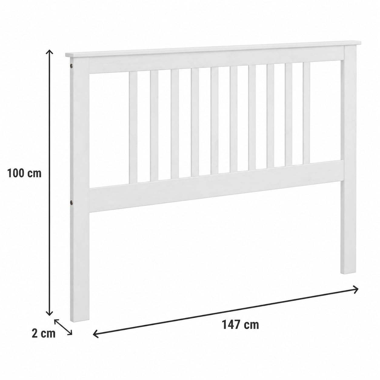 Cabecero de Cama Serie Tabac de Madera de Pino Macizo, Cabecero para Somier 135 cm, Acabado Blanco Lavado, Diseño Robusto y Funcional para Dormitorio