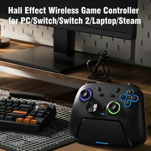 Image of Wireless PC Controller for Windows /Switch 1,2 /Android with Charging Dock | Gaming Controller with Hall Effect Joysticks Trigger RGB M1 /M2 Buttons Vibration, Gamepad for Windows PC /Switch /Steam /Android