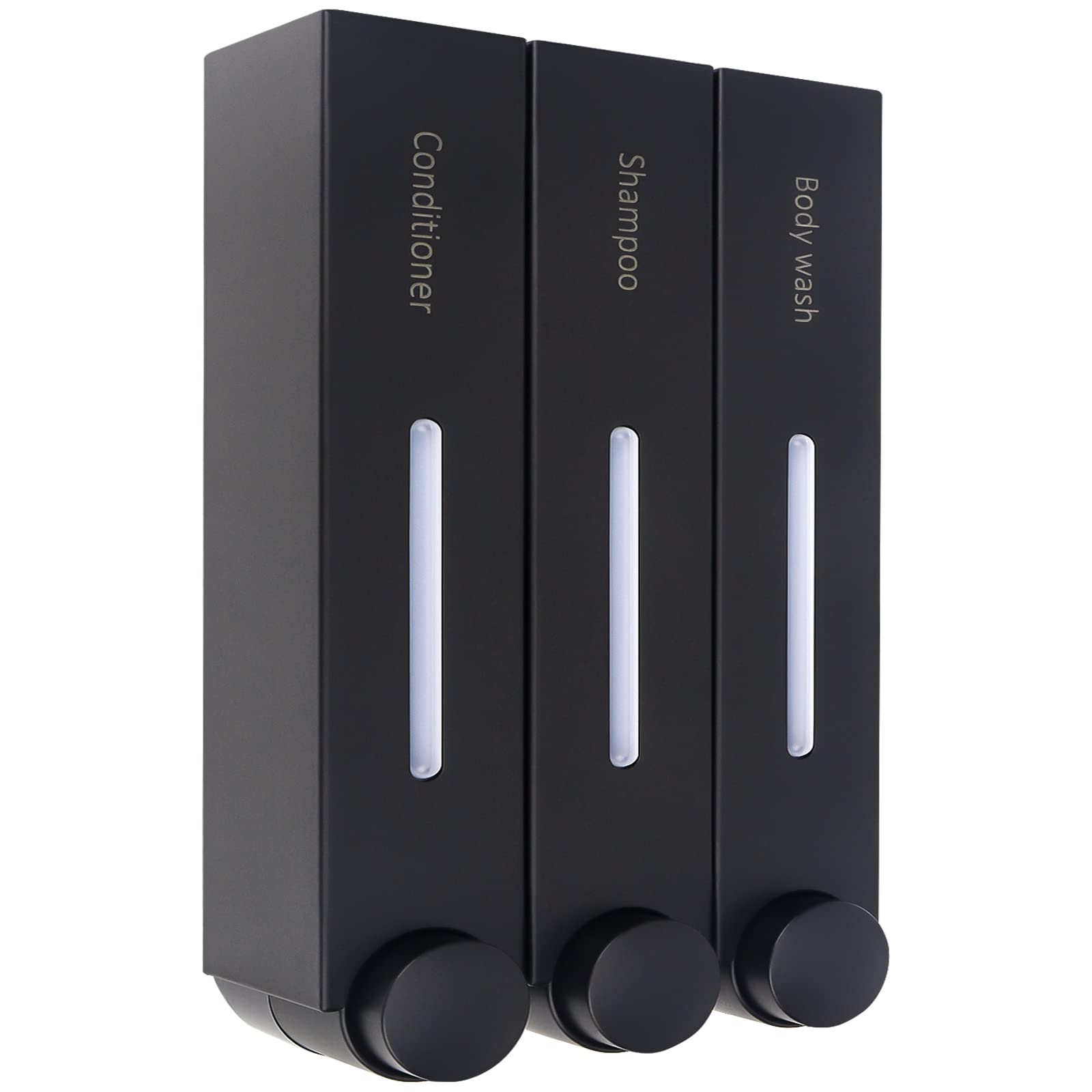 Gabrella Shampoo Conditioner Dispenser, 3 Chamber 3x420ml Shower Soap Dispenser Shower Gel Container Shower Pump Dispenser and Organizer for Bathroom Kitchen Hotel, Non-drilled Wall Distributor