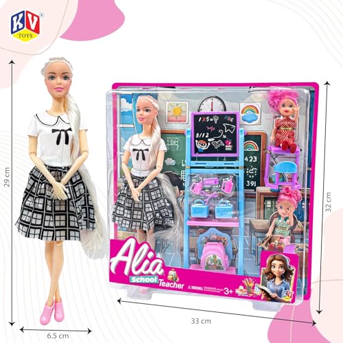Image of Lyla Alia School Teacher Doll Set - Classroom Role Play Kit with Blackboard, Desks & Students | Educational Doll Toy for Girls Age 3+