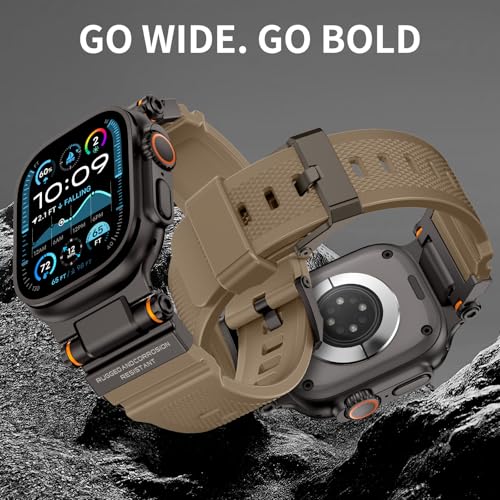 Image of FOAMUNOC Rugged Band Compatible with Apple Watch Ultra 3 /2 /1 Band 49mm /46mm /45mm /44mm /42mm, Metal Connector with Strap for iWatch Ultra Series 11 /10 /9 /8 /7 /6 /SE3 /SE2 /SE /5 /4 /3 /2 /1, Desert Tan /Black