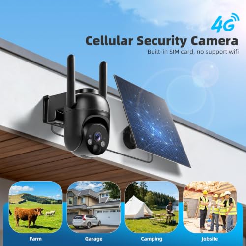 Image of 4G LTE Cellular Security Camera 2 Pack, Built-in SIM Card, Solar Powered | No WiFi Needed, 2K Color Night Vision, 360 View, for Jobsite & Off-Grid Areas, Motion Detection, 2-Way Audio, Easy Setup