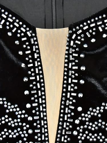 Image of PORRCEY Women's Sexy Rhinestone Lace Sheer Mesh Formal Evening Dress