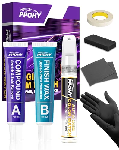 Wind Chill Pearl Tricoat(089) Touch Up Paint Pen for Toyota with A/B Wax-PPOHY OEM Exact Match,Complete Scratch Repair Kit,Quick Dry 2-In-1 Tip / Brush,Anti-Rust Waterproof Paint for Camry,Corolla,RAV4,Highlander