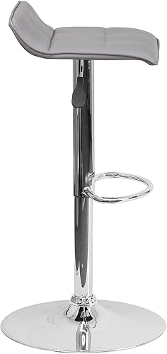 Miniatura 7 de Flash Furniture Taburete de bar de altura ajustable de vinilo negro contemporáneo con asiento ondulado acolchado y base cromada