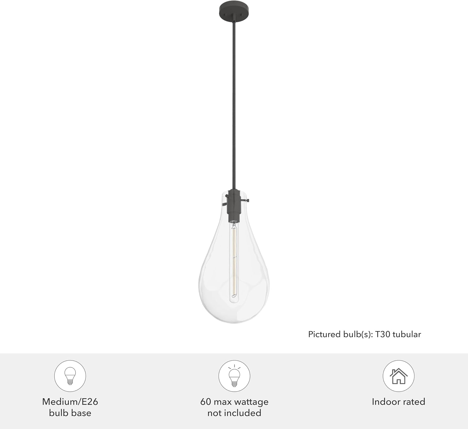 Hunter - Lundin 1-light Noble Bronze, Medium Size Pendant Light, Dimmable, Formal Style, Teardrop Shaped, for Bedrooms, Kitchens, Dining, Living Rooms - 19565