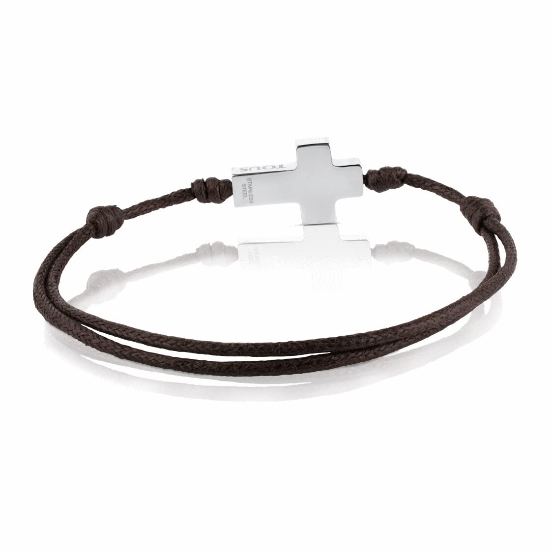 TOUS Pulsera de Cordón Marrón para Hombre con Motivo de Cruz en Acero Inoxidable, 2.1x 1.4 cm, Clásico y Atemporal, Colección Man