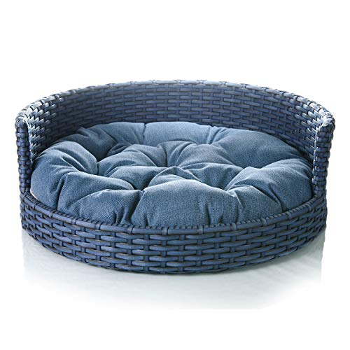 Cama Redonda Cachorro/Gato Pequeno/Médio Até 12kg 65x65Cm Fibra Sintética Veludo Azul - BedFurPets