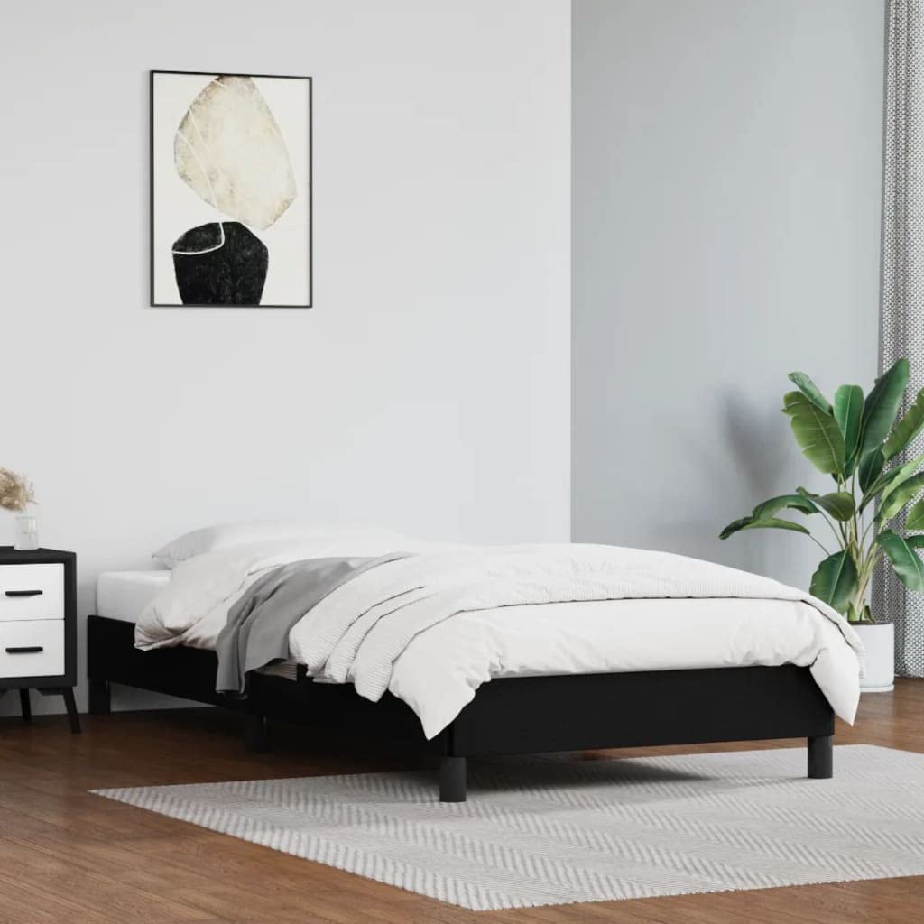 Bettgestell Schwarz 90x200 cm Kunstleder mit stabilen Stützbeinen und Sperrholzlatten, schmutzabweisend und pflegeleicht, einfache Reinigung mit feuchtem Tuch, inklusive