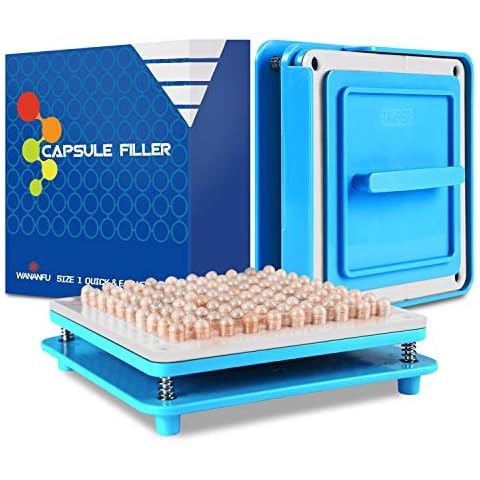 WANANFU Capsule Filling Machine for Size 1 Empty Capsules Vegetarian or Gelatin, Detailed Instructions and Spoon Included Cover