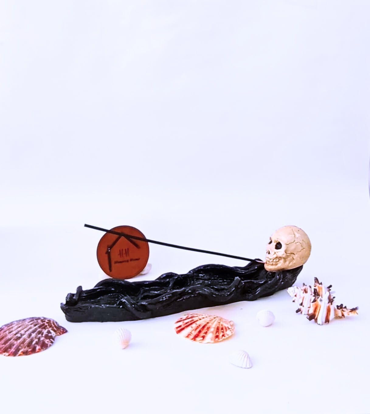 Geri Akışlı Mistik Kuru Kafa Tütsülük – Siyah Seramik, Çubuk Lavanta Hediyeli, Meditasyon/Ofis/Ev Dekorasyonu, Hediye Seti