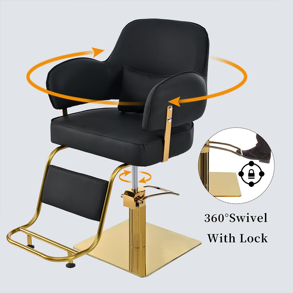 Poltrona da Barbiere Leggera, Lussuosa, Nera, Resistente, con Altezza Regolabile, per Attrezzature per Centri estetici e Spa, con Portata Fino a 330 libbre.