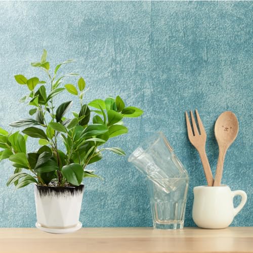 16 inch Pretend Vegetation Indoor Reasonable Thick Evergreen Leaf Synthetic Plant with Black and White Creamic Pot for Farmhouse House Room Bed room Kitchen Workplace Desk Decor - Image 7