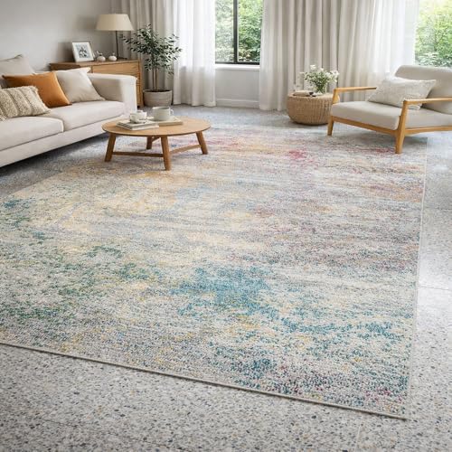 Tapis salon abstrait moderne multicolore rouge orange jaune 110x180 cm - 2