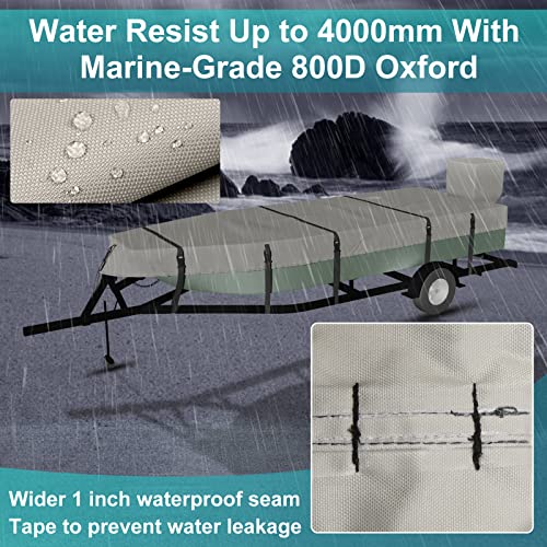 Nukugula 100% Waterproof 800D Jon Boat Cover 14 Ft, Marine Grade Canvas Trailerable Anti-Uv Jon Boat Cover 14 Foot With 9+4 Pcs Windproof Straps #TOP2