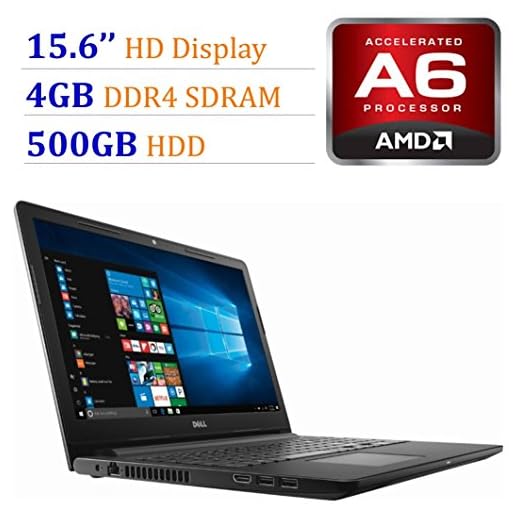 2018 Newest Premium Dell Inspiron 15.6-inch HD Display Laptop PC, 7th Gen AMD A6-9220 2.5GHz Processor, 4GB DDR4, 500GB HDD, WiFi, HDMI, Webcam, MaxxAudio, Bluetooth, DVD-RW, Windows 10-Black