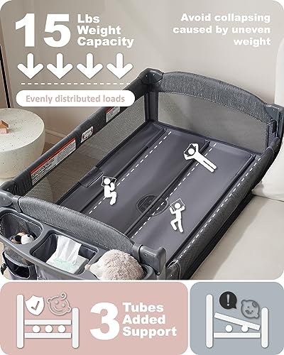 AirClub Bassinet Bedside Sleeper, Baby Bassinet Crib for Newborn, Bedside Crib Sleeper with Wheels Breathable Mesh