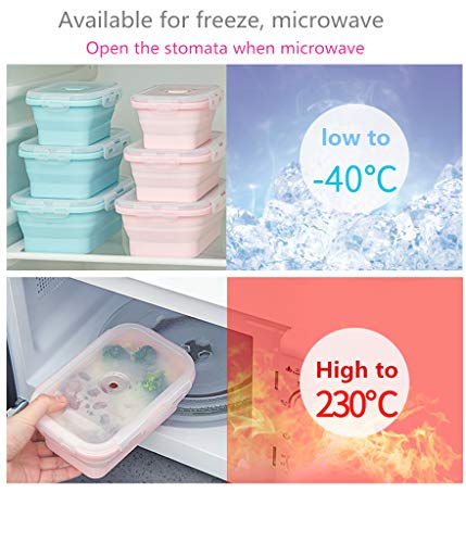 Ivymei Set Of 4 Silicone Collapsible Food Containers With Lids Freezer Microwave Safe Lunch Containers Bento Box Silicone Food Food Storage Container Bpa Free Airtight(Blue) #TOP3