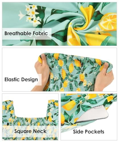 Image of RITERA Plus Size Dresses for Curvy Women Square Neck Short Sleeve Summer Floral Smocked Maxi Dress with Pocket XL-5XL