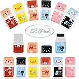 12 Pieces Roller Eraser Pencil Eraser with Shaving Roller Case for Cute Animal Themed Party School Supplies Kids Christmas Gift, Random Style
