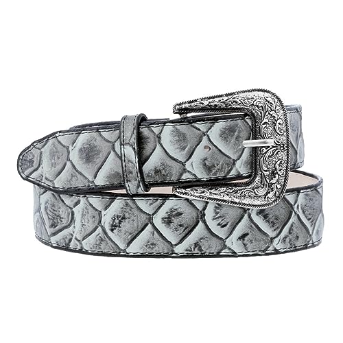 Texas Legacy Mens Off White Pirarucu Fish Print Leather Western Cowboy Belt Dress Buckle