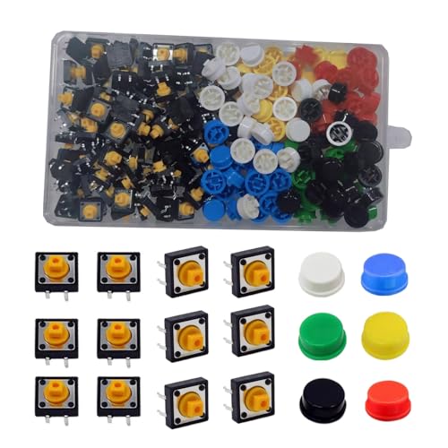 HUAZIZ 240 Pièces (12 x 12 x 7.3mm) Interrupteurs à Bouton-poussoir Tactiles, Kit d'assortiment d'interrupteurs, Bouton-Poussoir Momentanés à 4 Broches,...