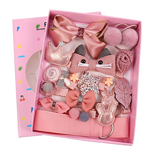18 Pieces Children Hair Bow Clips Set Little Girl Kid Hair Pin (Pink)