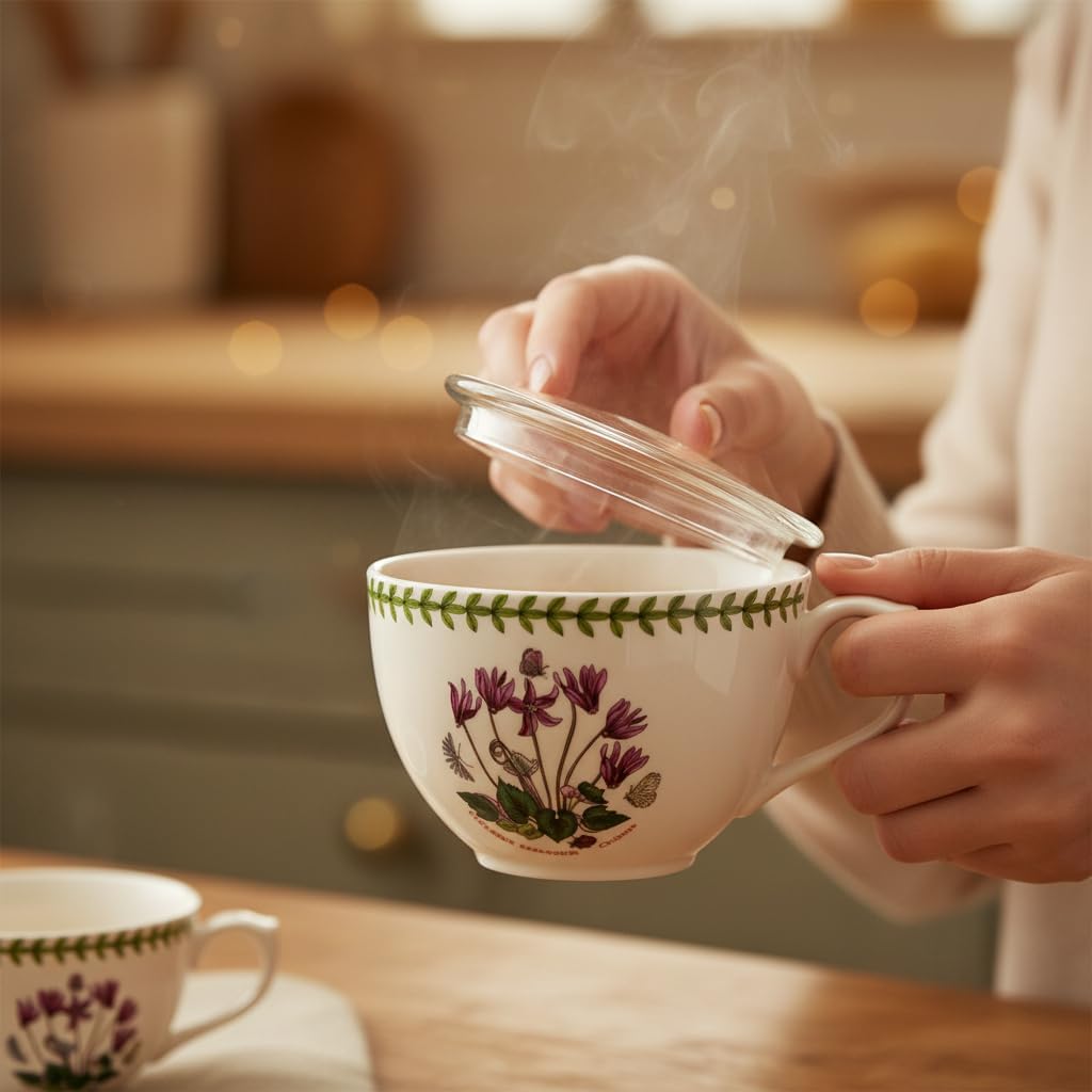 Portmeirion 612648 Botanic Garden Jumbo Cup with Lid, Cyclamen, 20 oz, White