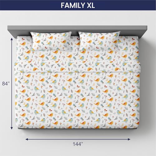 Image of SGI bedding 144 inchx84 inch 4 Pc Family XL Sheet Set 600 TC 15 inch Deep, Spring Bird